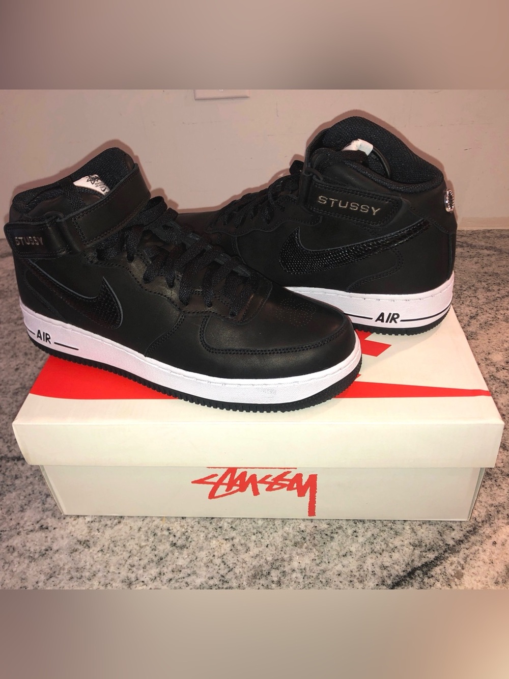 Nike Stussy Air Force 1 Mid Black/White Men's Sneakers
